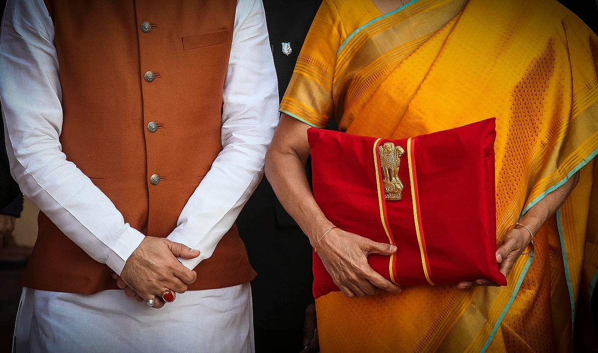 Minister for finance and corporate affairs, Nirmala Sitharaman departs from North Block to Rashtrapati Bhavan and Parliament House, along with the minister of state for finance and corporate affairs Anurag Singh Thakur&nbsp; to present the General Budget 2020-21, in New Delhi on February 01, 2020.