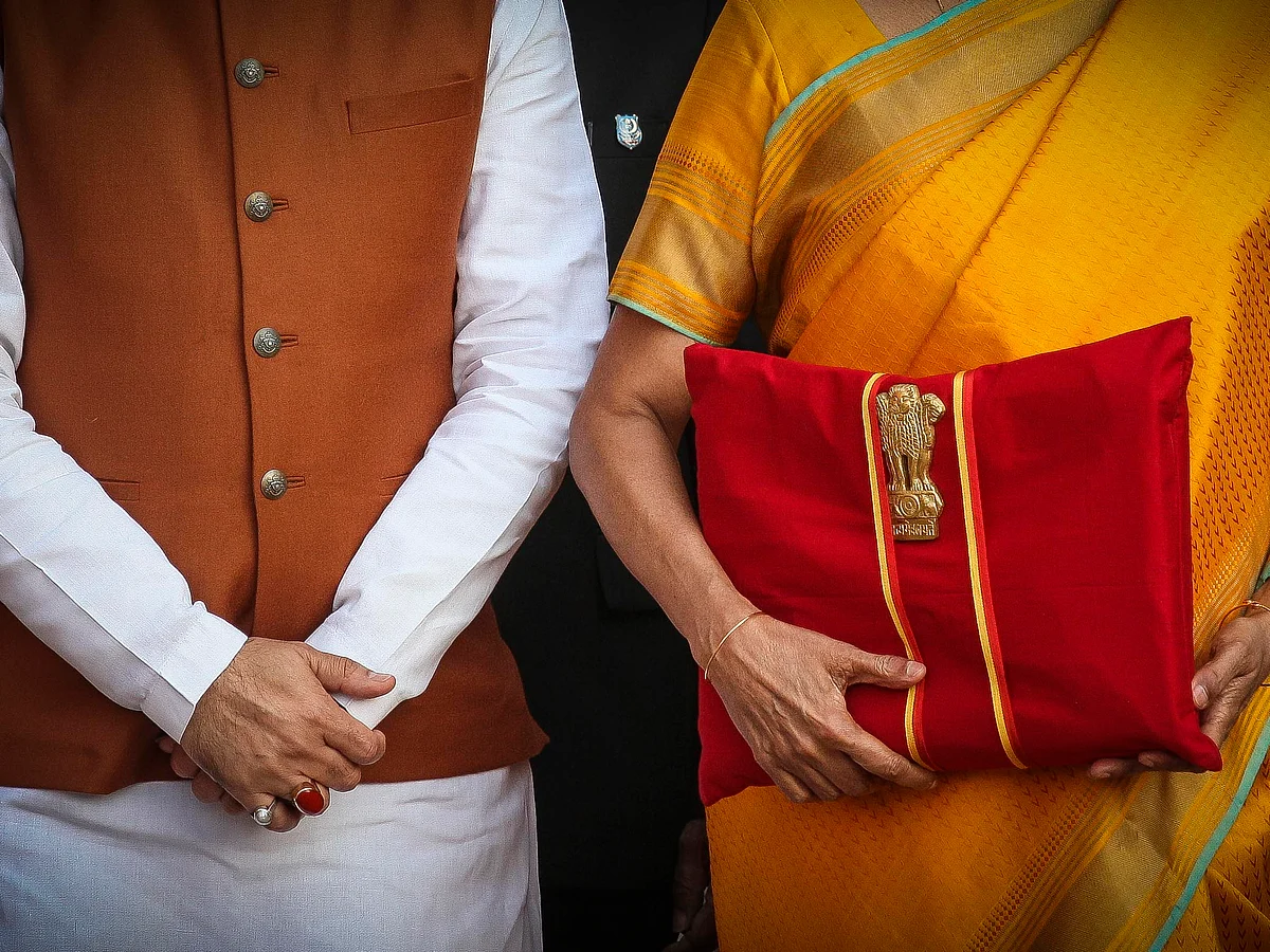Minister for finance and corporate affairs, Nirmala Sitharaman departs from North Block to Rashtrapati Bhavan and Parliament House, along with the minister of state for finance and corporate affairs Anurag Singh Thakur&nbsp; to present the General Budget 2020-21, in New Delhi on February 01, 2020.