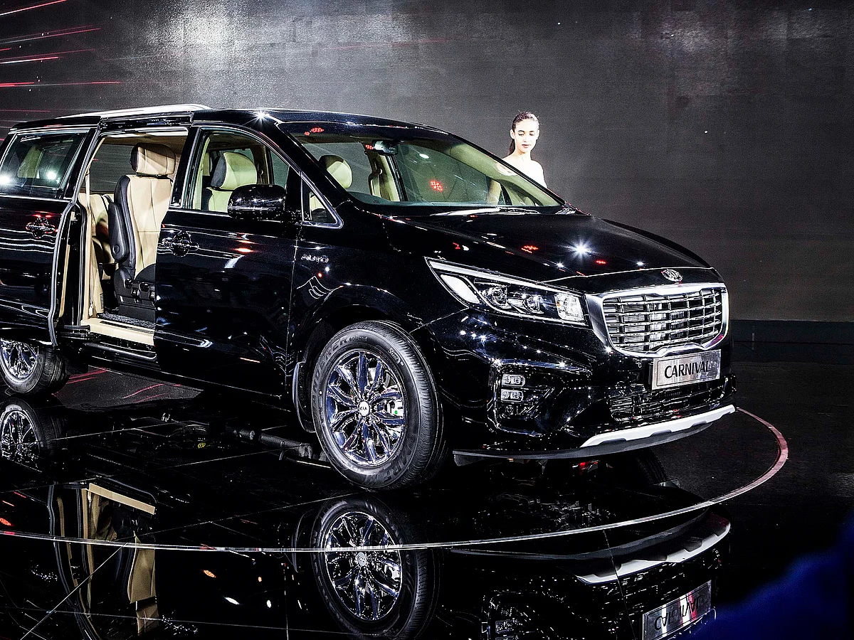 The KIA Carnival car during Auto Expo 2020.