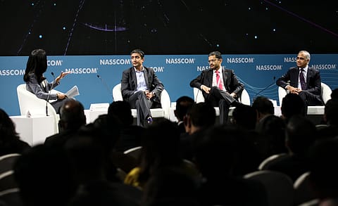 Wipro chairman Rishad Premji, TCS managing director and CEO Rajesh Gopinathan, and Infosys MD and CEO Salil Parekh at the Nasscom Technology and Leadership Forum 2020.