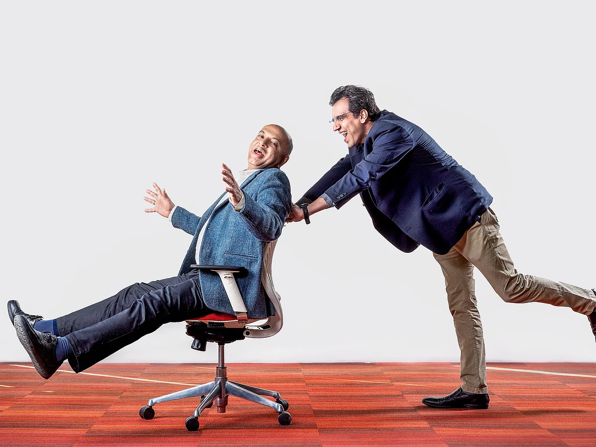 From left: Sanjeev Bikhchandani, founder and executive vice chairman, Info Edge, and Hitesh Oberoi, chief executive officer, MD &amp; director, Info Edge.
