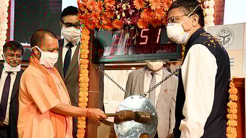 U.P. chief minister Yogi Adityanath at BSE. The state government is aggressively pursuing a development agenda.
