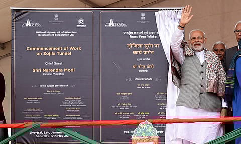 Prime Minister Narendra Modi at the event marking commencement of Work on Zojila Tunnel, in Leh on May 19, 2018.