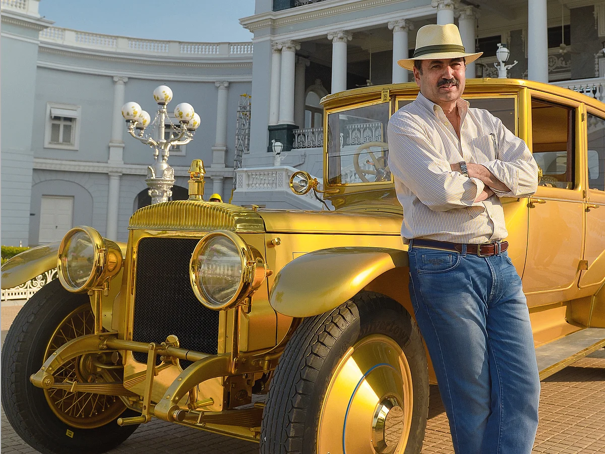 Makeover agent Rana Manvendra Singh with the 1919 Gold Daimler 45 HP he restored for Seth Hukumchand of Indore.