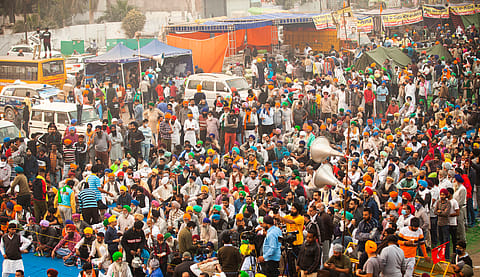 Farmers protesting at Singhu border.