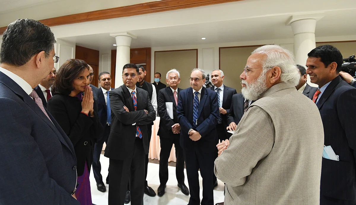 Prime Minister Narendra Modi interacting with the CEOs of companies from various sectors of industry, in New Delhi on December 20, 2021.