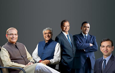 From left: Jayant Sinha, Rajeev Gowda, Subhash Chandra Garg, 
Akhil Gupta, Chetan Ahya 