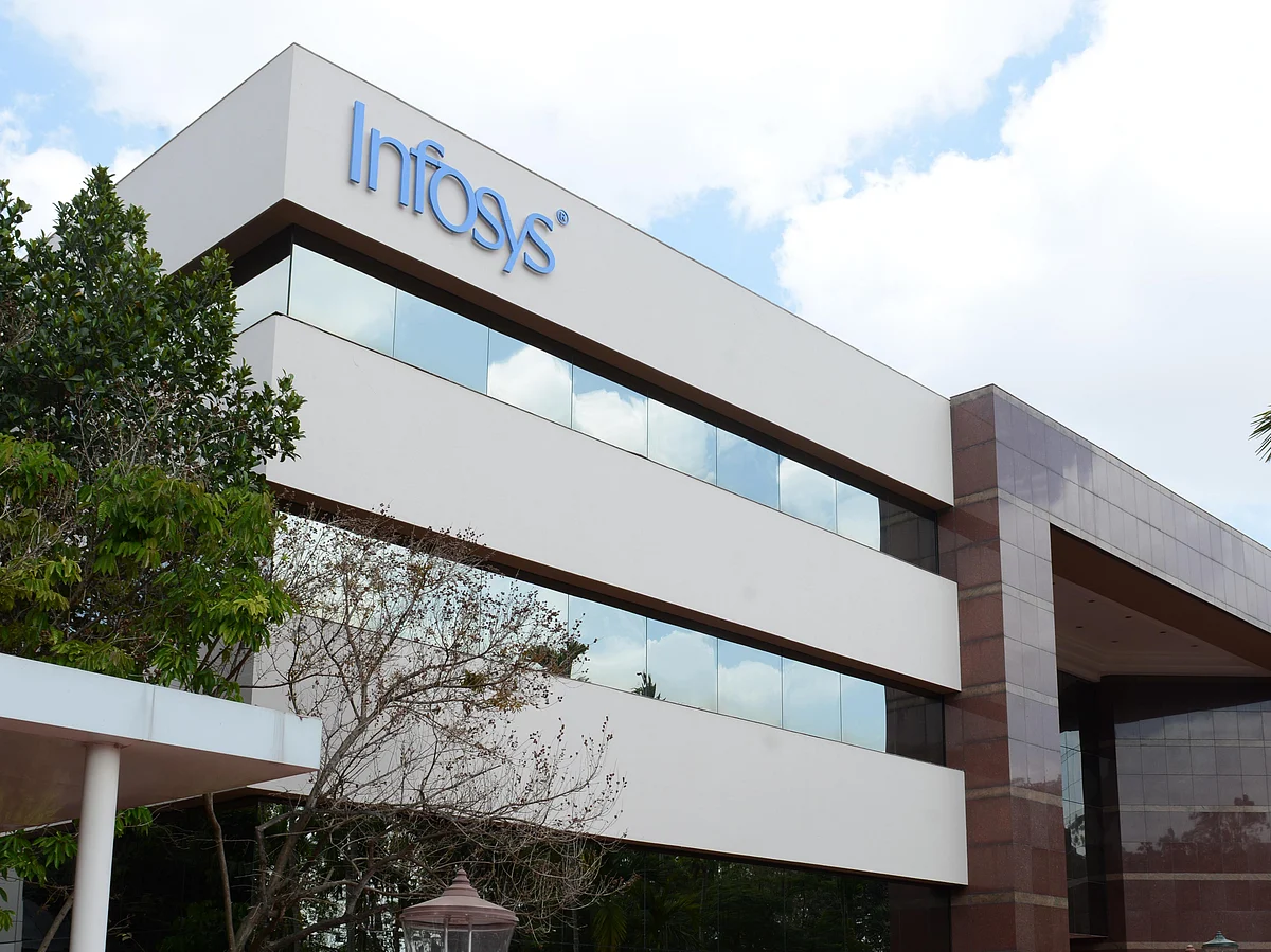 Infosys shares drop 3.1% to hit an intraday low of ₹1,383.80 on the BSE