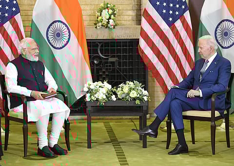Prime Minister Narendra Modi with US President Joe Biden. With the US, India recorded a trade surplus of $28 bn in FY23.
