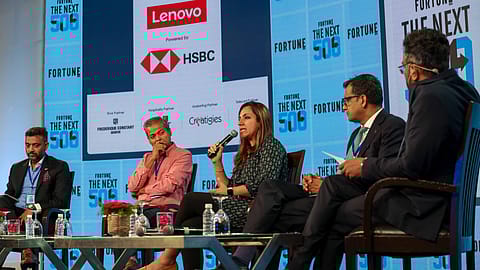 (From left) Nikhil Singhal, director, HSBC India; Lalit Agarwal, MD, V-Mart; Rashima Misra, co-founder, Milk Mantra; Sanjesh Thakur, partner, Deloitte India
