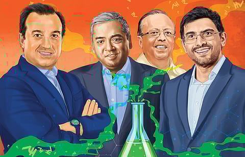 From left: Jai Shroff, Global CEO, UPL; Ashish Bharat Ram, CMD, SRF; Madhukar B Parekh, Chairman, Pidilite, and Maulik Mehta, CEO and Executive Director, Deepak Nitrite.