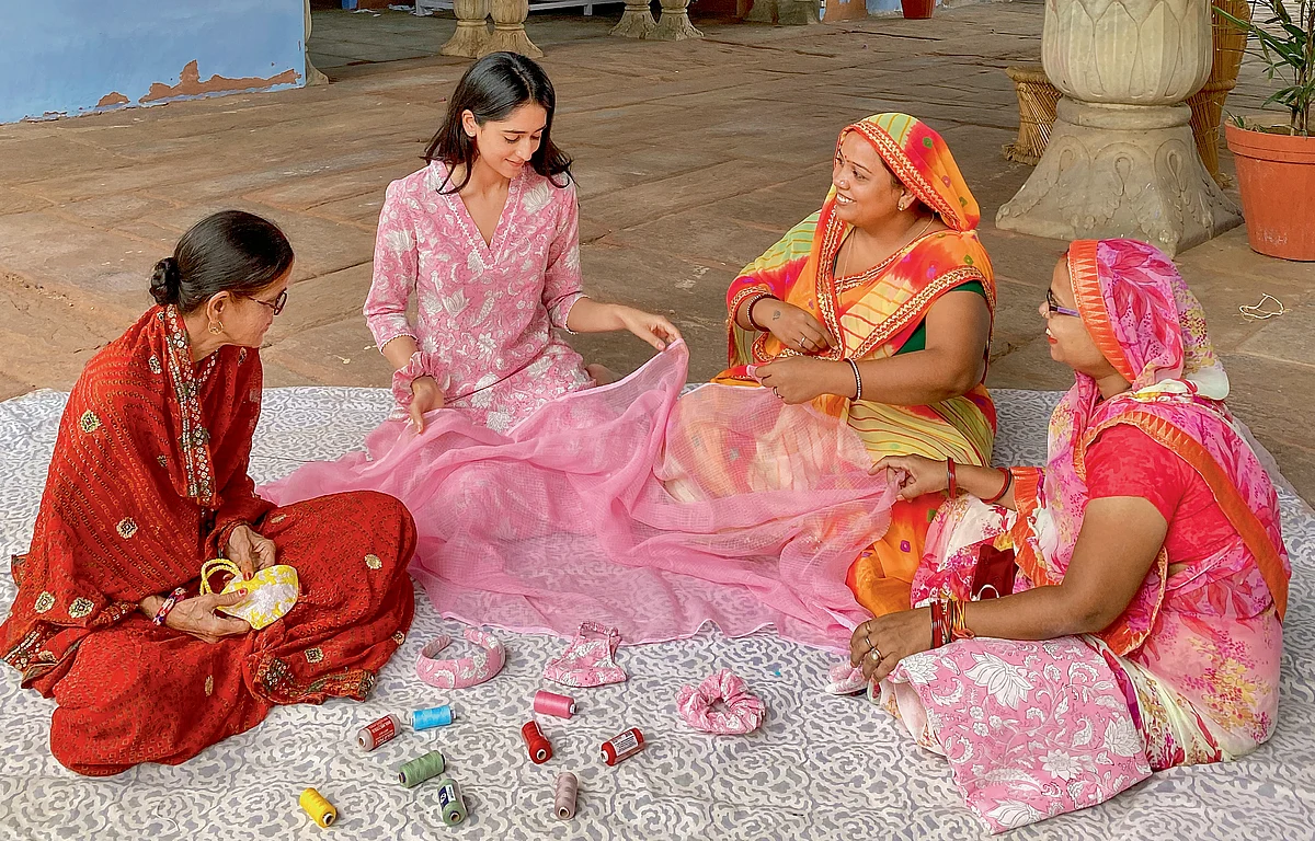 Princess Gauravi Kumari with women artisans supported by PDKF, at City Palace, Jaipur.