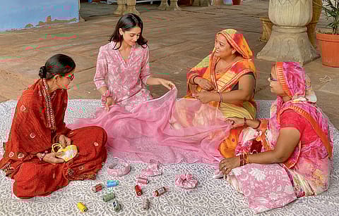 Princess Gauravi Kumari with women artisans supported by PDKF, at City Palace, Jaipur.