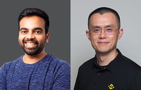 WazirX co-founder Nischal Shetty and Binance founder Changpeng Zhao 