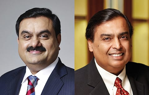 Adani Group Chairman Gautam Adani (left), RIL Group Chairman Mukesh Ambani (right)