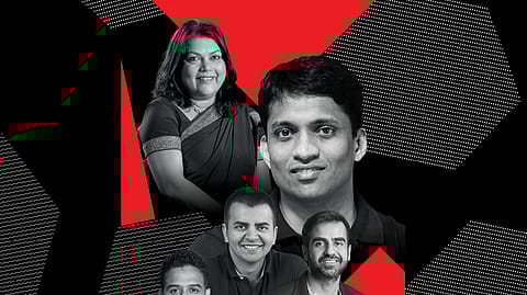 Clockwise from left: Falguni Nayar, Byju Raveendran, Nikhil Kamath, Bhavish Aggarwal and Nithin Kamath.