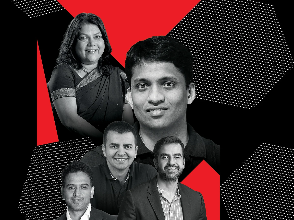 Clockwise from left: Falguni Nayar, Byju Raveendran, Nikhil Kamath, Bhavish Aggarwal and Nithin Kamath.