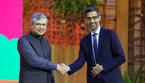Union Minister Ashwini Vaishnaw with Google CEO Sundar Pichai