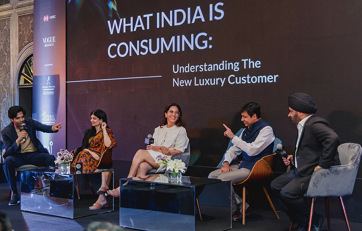 L-R: Adrian Terron, Tata Group, Veetika Deoras, IHCL, Anita Dongre, Fashion Designer, Abheek Singhi, Boston Consulting Group, and Sandeep Batra, HSBC India