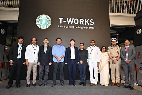 Telangana IT minister K. T. Rama Rao, along with Foxconn chairman Young Liu, during the inauguration of India’s largest prototyping centre T-Works in Hyderabad. 