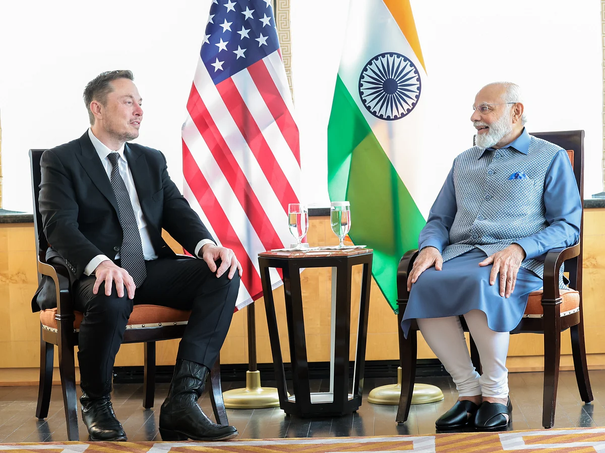 Tesla CEO Elon Musk (left) with Prime Minister Narendra Modi 