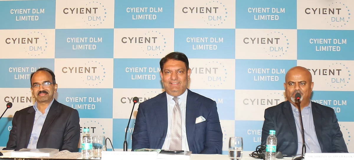 (L-R) Rajendra Velagapudi (Managing Director, Cyient DLM), Ganesh Venkat Krishna Bodanapu (Chairman, Non-Executive & Non–Independent Director) and Shrinivas Appaji Kulkarni (CFO) 