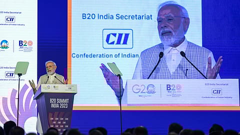Prime Minister Narendra Modi speaking at B20 Summit in New Delhi on August 27