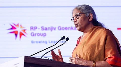 Finance Minister Nirmala Sitharaman speaking at the B20 Summit in New Delhi