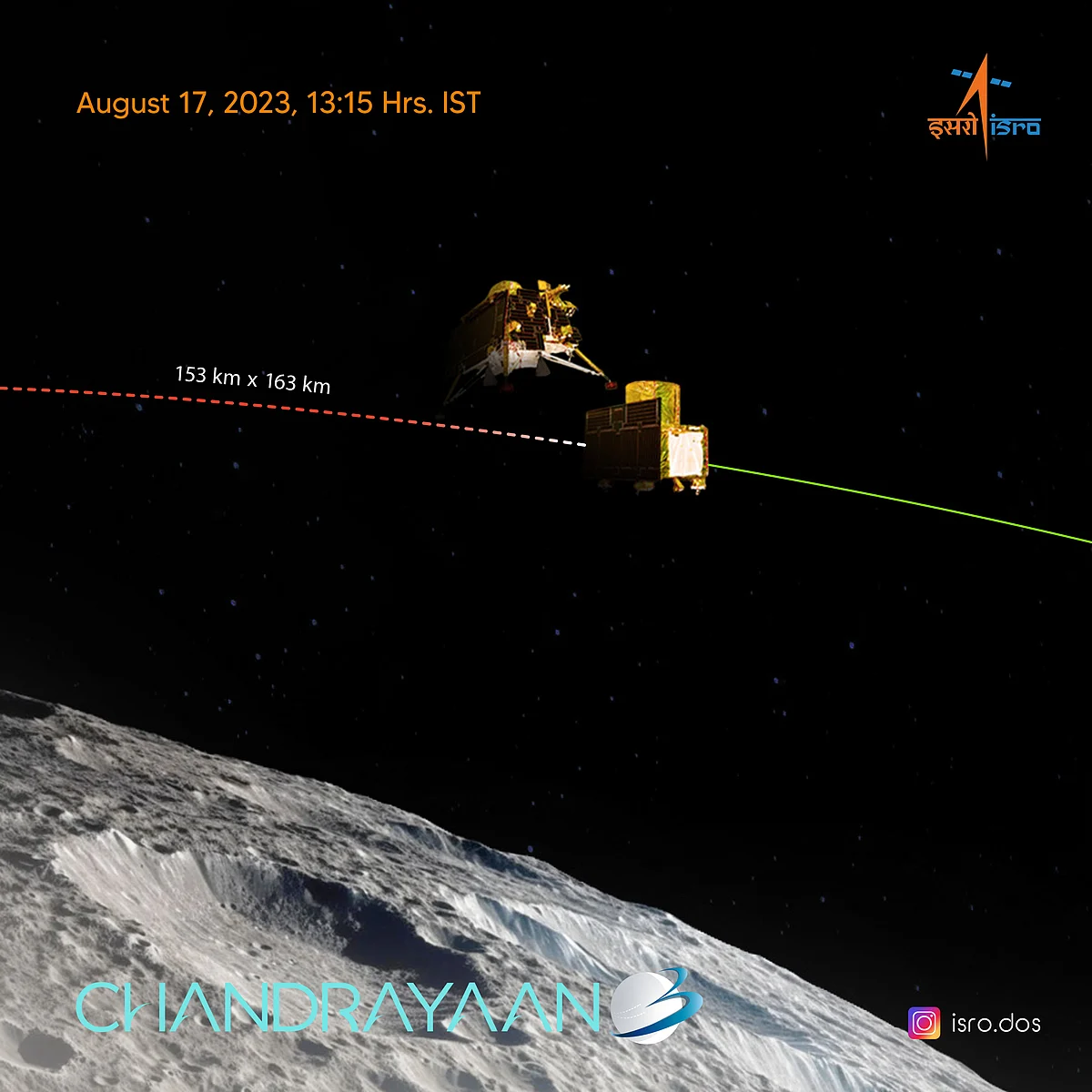 Lander Module is set to descend to a slightly lower orbit upon a deboosting planned for tomorrow around 16.00 hrs, says ISRO.