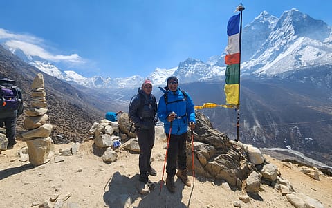 Anusha Subramanian of Bohemian Adventures with Sudhir Krishnan, a Parkinsons patient, enroute to Everest Base Camp Trek.
