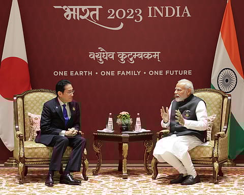 Japanese Prime Minister Kishida Fumio and Indian Prime Minister Narendra Modi