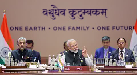 Prime Minister Narendra Modi speaking at G20 Summit at Bharat Mandapam in New Delhi