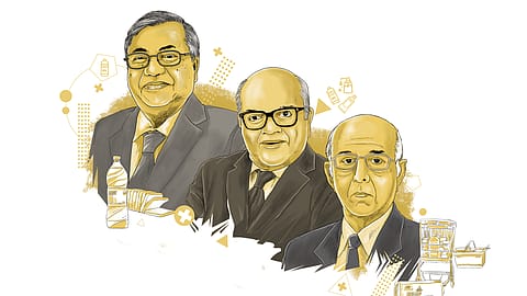 (L-R): Ravi Kant Jaipuria, Wealth:
₹83,783 crore; Ashwin Suryakant Dani, Wealth: ₹68,080 crore; Mahendra Chimanlal Choksi, Wealth: ₹52,606 crore