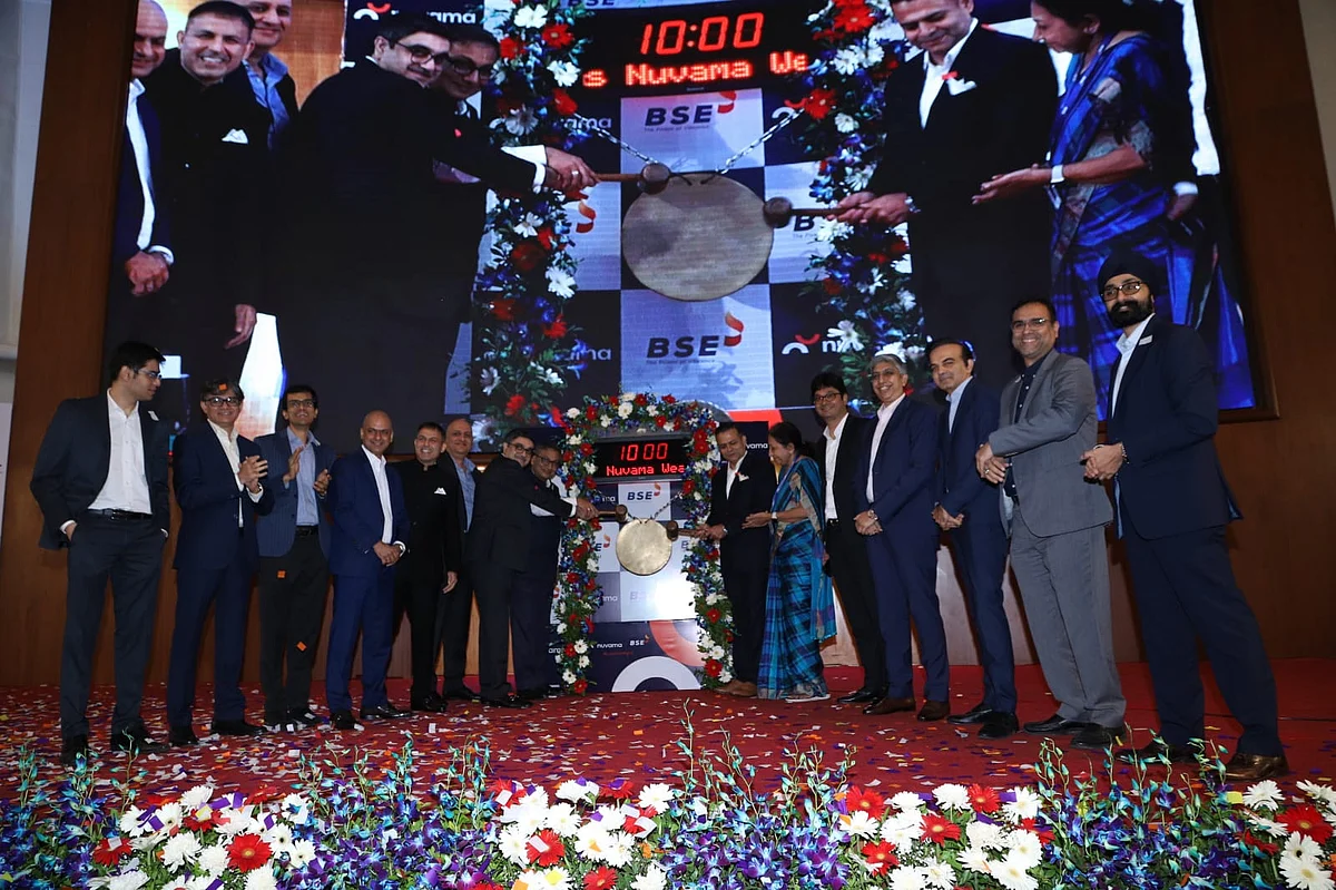The senior management of Nuvama Group ringing the BSE bell to mark the listing 