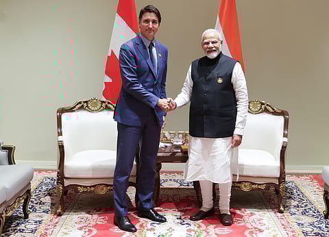 Right to Left: Prime Minister Narendra Modi and Justin Trudeau on the sidelines of G20 Summit in New Delhi