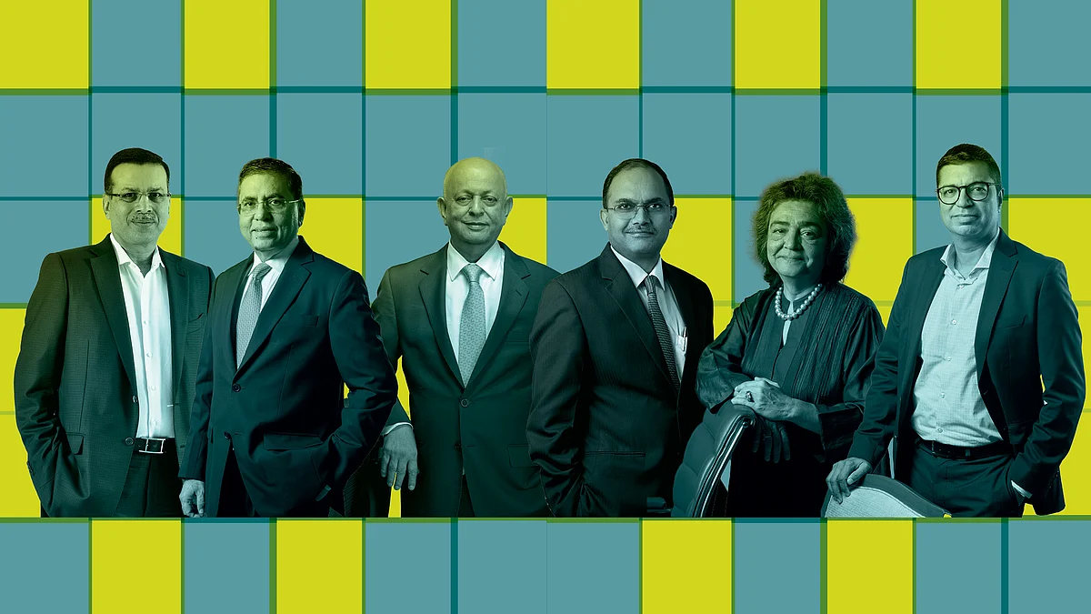 (From L-R): Sanjiv Goenka, Chairman, RP-Sanjiv Goenka Group; Sanjiv Mehta, Former CEO & MD, HUL; Hemendra Kothari,
Chairman, DSP Investment Managers; Prashant Jain,
Founder, 3P Investment Managers; Zia Mody, 
Managing Partner, AZB & Partners; Vishal Mahadevia,
MD, Warburg Pincus India
