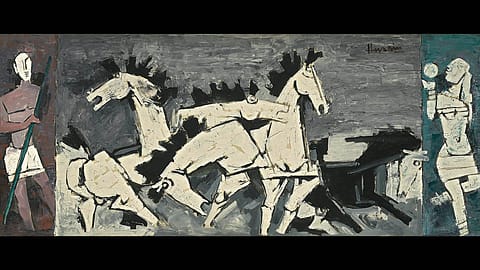 An untitled painting by 
M.F. Hussain