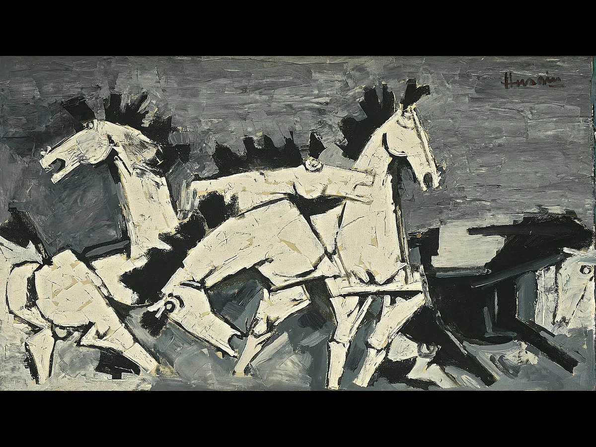 An untitled painting by 
M.F. Hussain