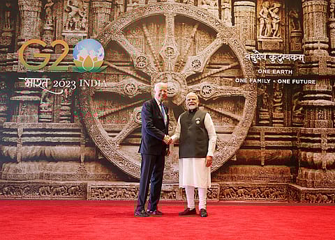 Prime Minister Narendra Modi with US President Joe Biden during the G20 Leaders' Summit 2023 in New Delhi in September 2023.