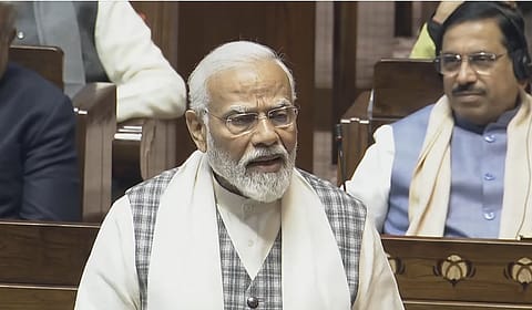 Prime Minister Narendra Modi speaking in Rajya Sabha