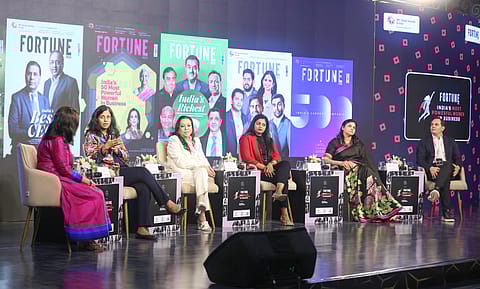 Vivek Pandit, Senior Partner, Mckinsey & Company; Ritu Arora, CEO and Chief Investment Officer, Asia-Pacific, Allianz Investment Management; Pavitra Shankar, Managing Director, Brigade Group; Daisy Chittilapilly, President, Cisco India and SAARC; Marcella Wartenbergh, Global Group CEO, AWWG Pepe Jeans London, Hackett, Faconnable; and Ajita Shashidhar, Editor-At-Large, Fortune India