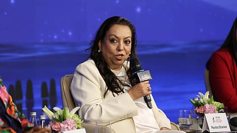 Marcella Wartenbergh, Global Group CEO, AWWG Pepe Jeans London, Hackett, Faconnable, speaking at the Fortune India Most Powerful Awards event in Mumbai