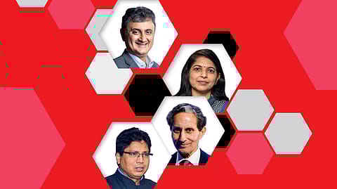 Clockwise from top: Sanjay Thakker, founder & chairman, Landmark Cars; Vartika Shukla, CMD, Engineers India;
C.K. Birla, chairman, HIL, and
Pradip Kumar Das, CMD, IREDA
