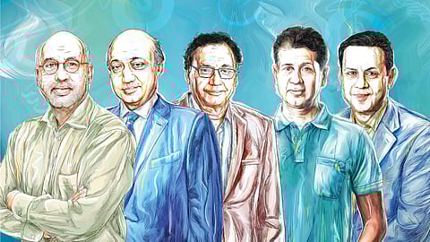 From left — The Bajajs: Shekhar, Madhur, Niraj, Rajiv and Sanjiv