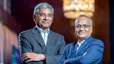 Ittira Davis, outgoing MD & CEO, Ujjivan Small Finance Bank, and Sanjeev Nautiyal, new MD & CEO