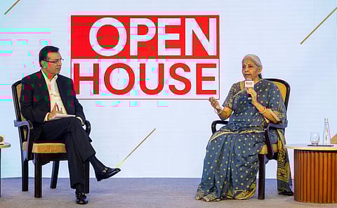 FM Nirmala Sitharaman with Sanjiv Goenka, Chairman RPSG at Open house in New Delhi.