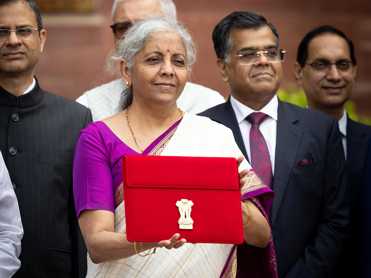 Finance Minister Nirmala Sitharaman (centre) with Budget tablet (Bahi Khata).