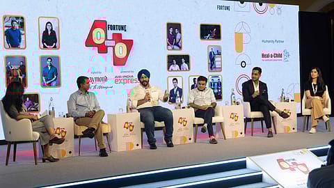 (From left) Chaitanya Ramalingegowda, Co-Founder, Wakefit; Anmol Singh Jaggi, Co-founder & CEO, Gensol Engineering; Vivek Biyani, founder, Broadway; Keshav Reddy, Founder, Equal; and Sakshi Chopra, MD, PeakXV Partners.