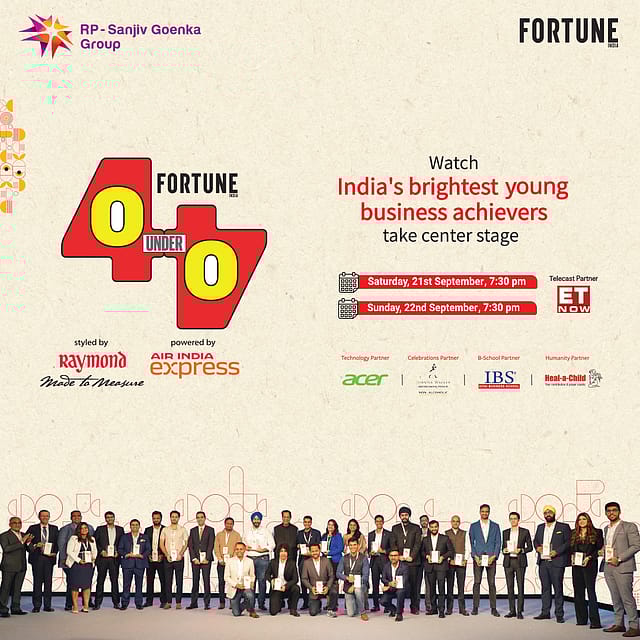 Fortune India 40Under40 Awards 2024: Tune in at 7:30 PM on September 21 and 22 on ETNow to celebrate innovation