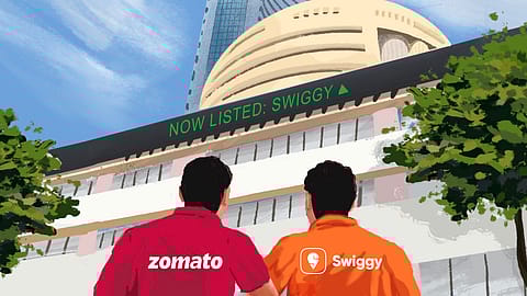 Shares of newly listed Swiggy jumped as much as 11.3% to hit an all-time high of ₹576.95 on the BSE